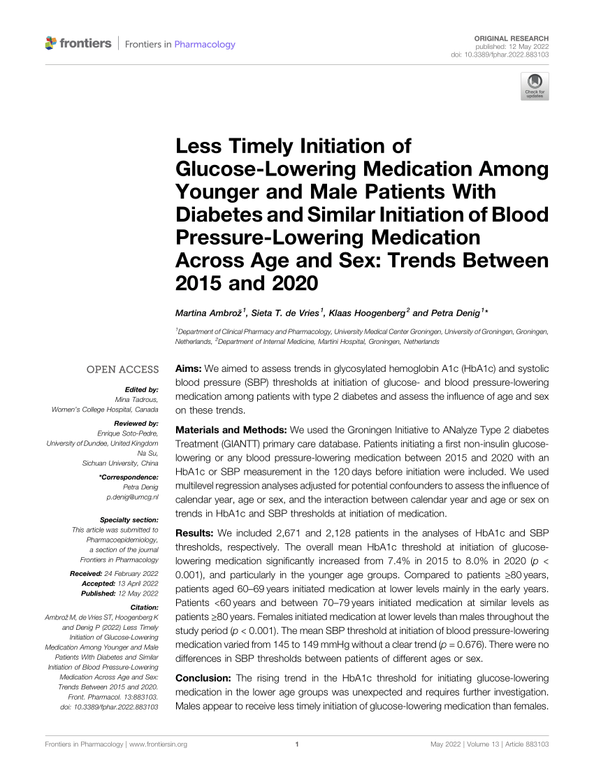 Pdf Less Timely Initiation Of Glucose Lowering Medication Among Younger And Male Patients With 0305