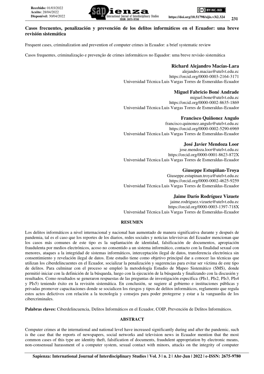 Pdf Casos Frecuentes Penalización Y Prevención De Los Delitos Informáticos En El Ecuador Una 1868