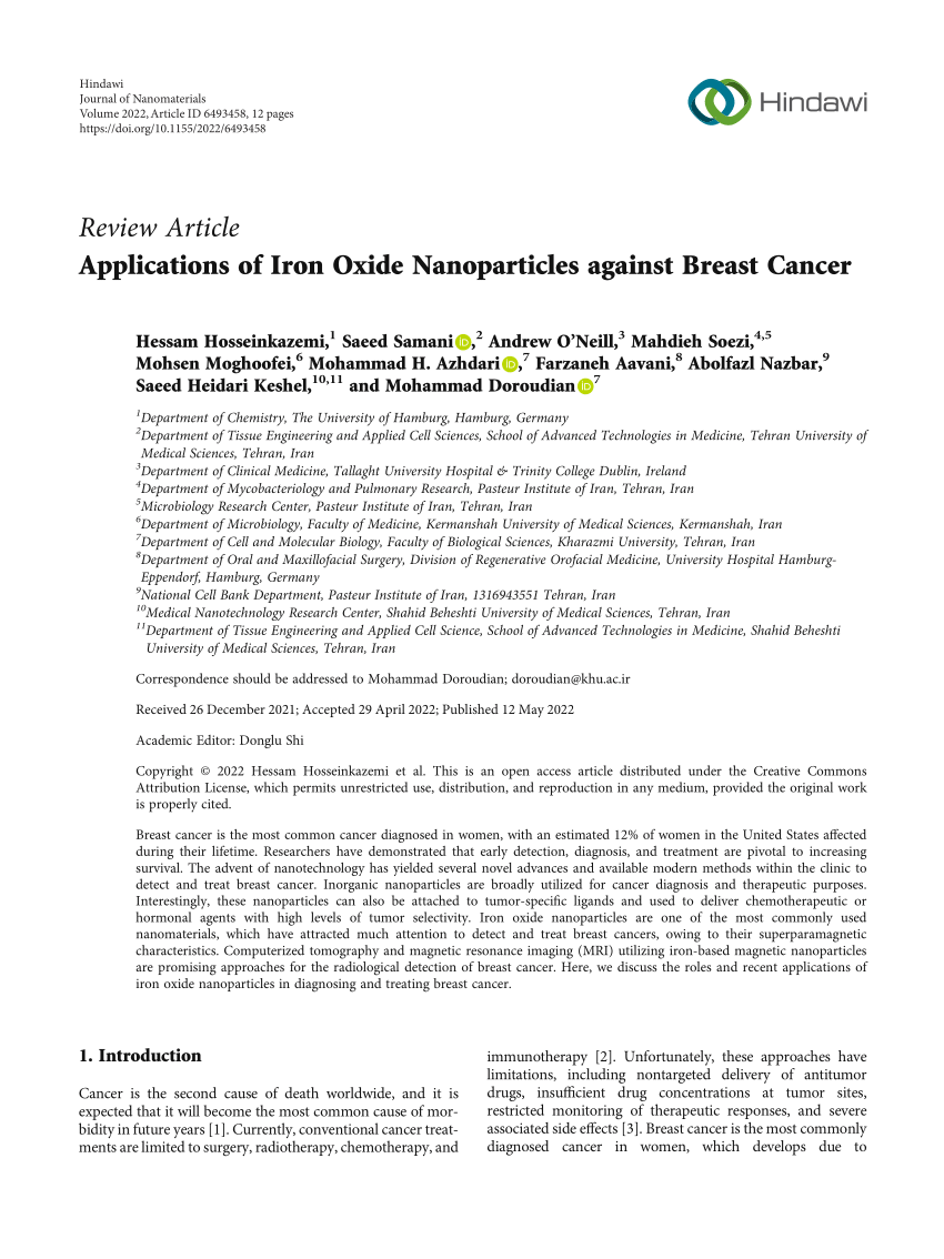 PDF) Applications of Iron Oxide Nanoparticles against Breast Cancer