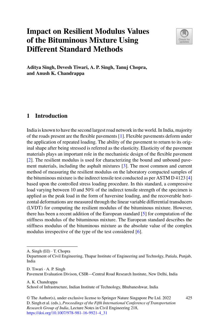 (PDF) Impact on Resilient Modulus Values of the Bituminous Mixture