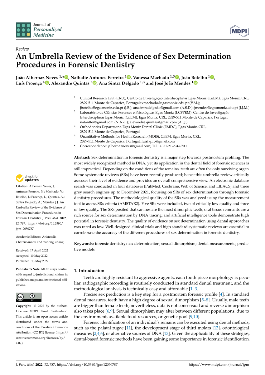 Pdf An Umbrella Review Of The Evidence Of Sex Determination Procedures In Forensic Dentistry 