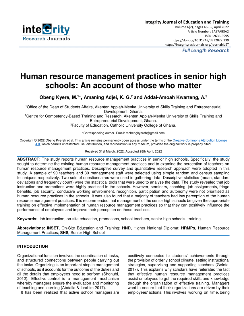 research on human resource management practices