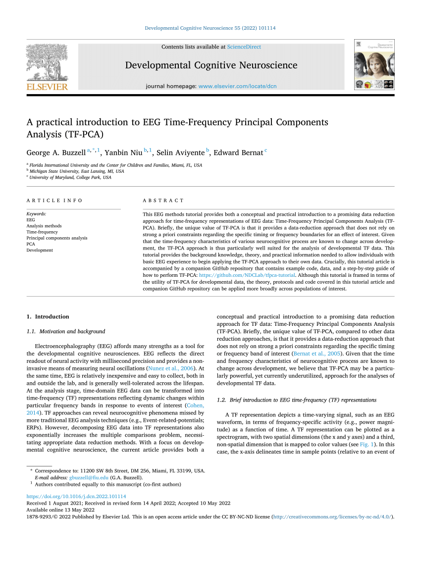 Pdf A Practical Introduction To Eeg Time Frequency Principal Components Analysis Tf Pca 