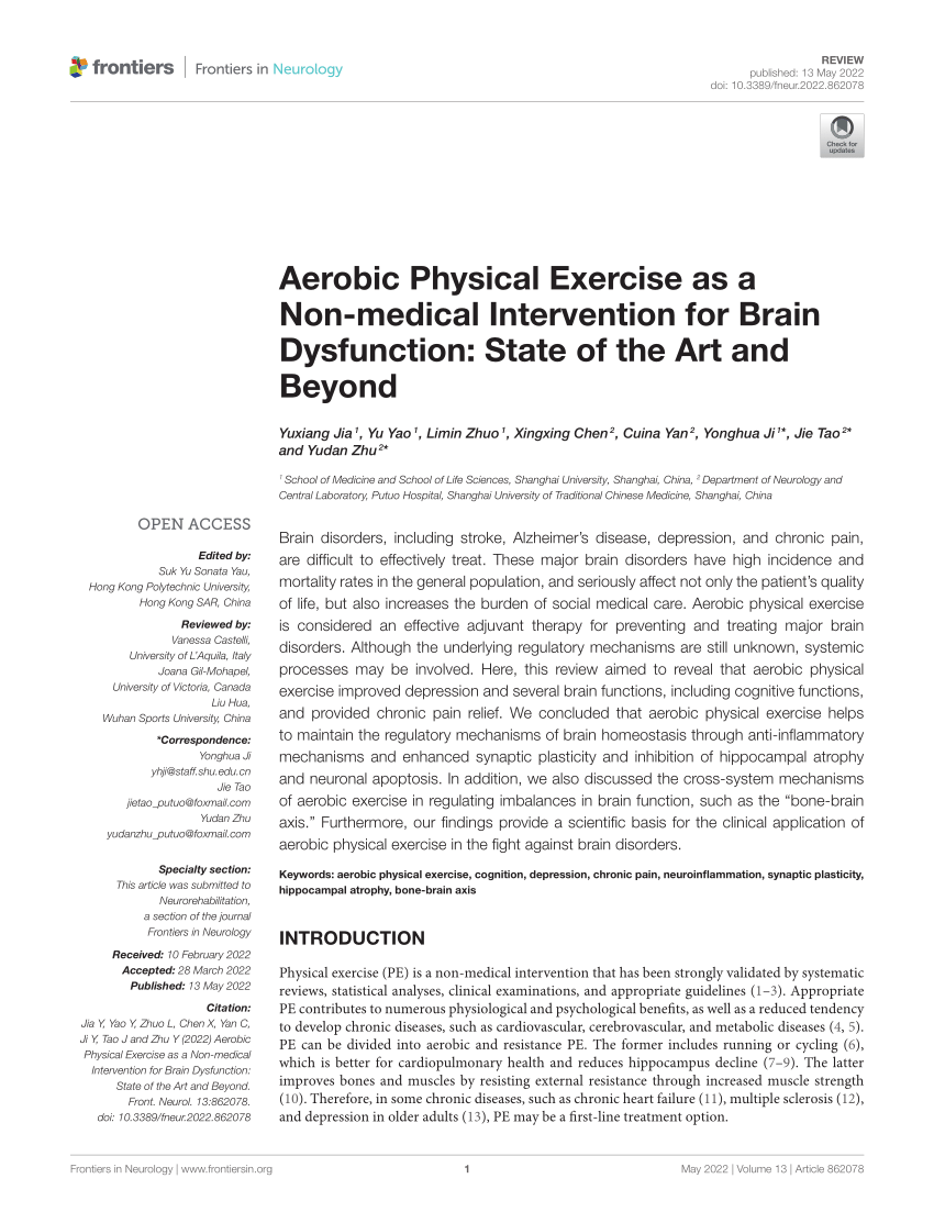 Pdf Aerobic Physical Exercise As A Non Medical Intervention For Brain Dysfunction State Of