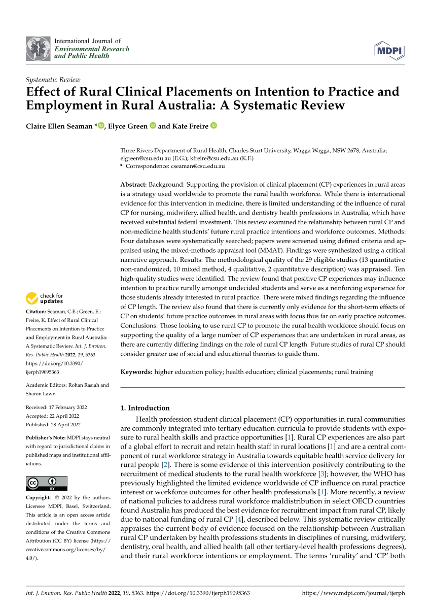 (PDF) Effect of Rural Clinical Placements on Intention to Practice and