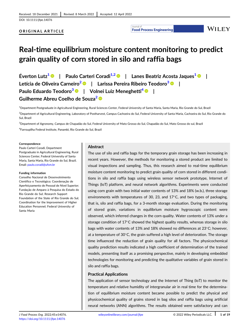 Real‐time equilibrium moisture content monitoring to predict grain