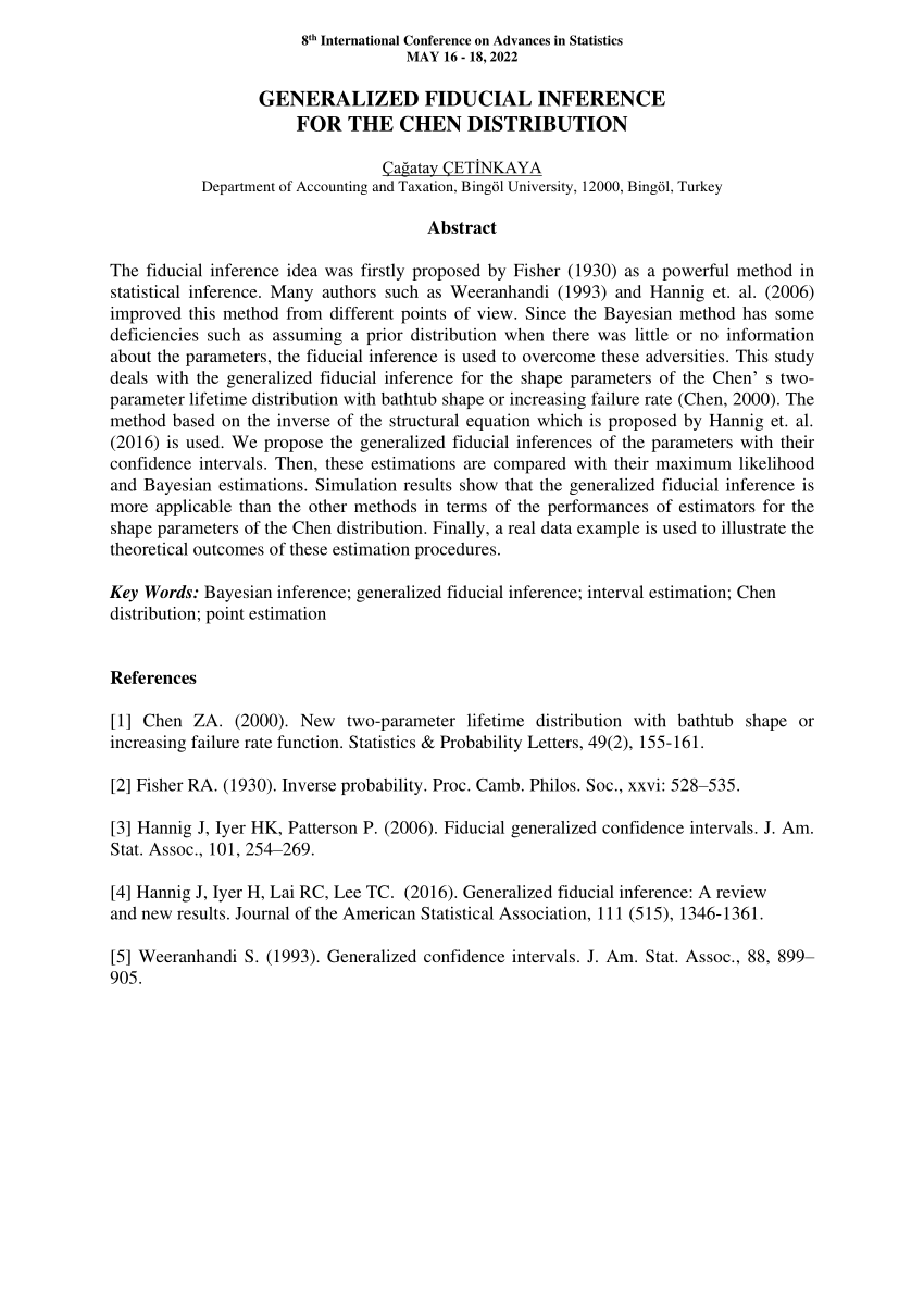 Pdf Generalized Fiducial Inference For The Chen Distribution 