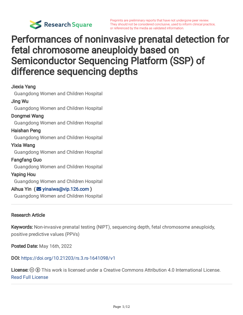 Pdf Performances Of Noninvasive Prenatal Detection For Fetal