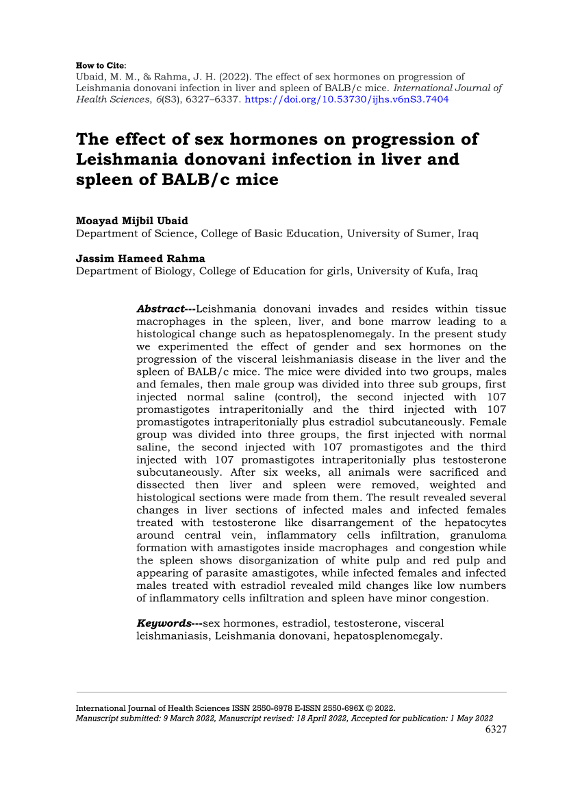 Pdf Effect Of Sex Hormones On Progression Of Leishmania Donovani Infection In Liver And Spleen