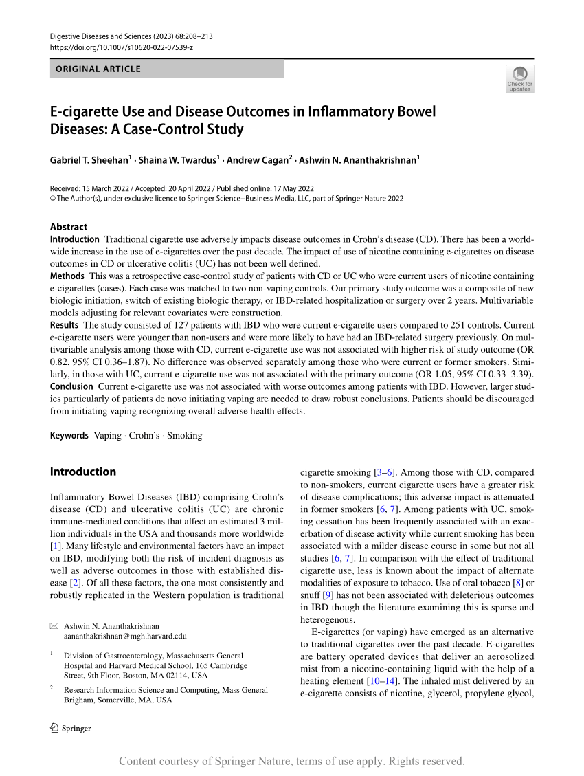 E cigarette Use and Disease Outcomes in Inflammatory Bowel