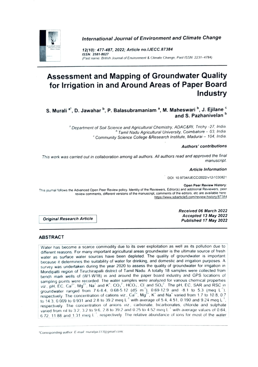 groundwater quality research papers