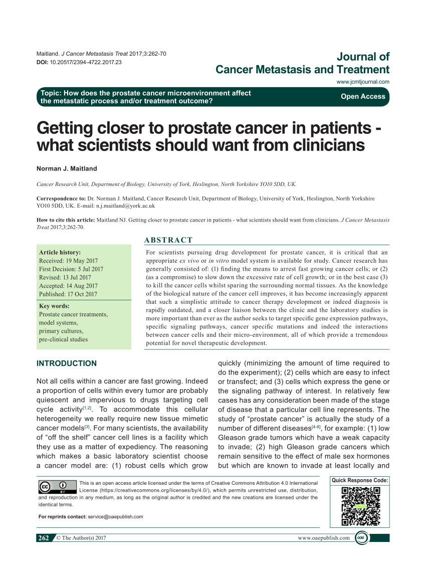 Pdf Getting Closer To Prostate Cancer In Patients What Scientists