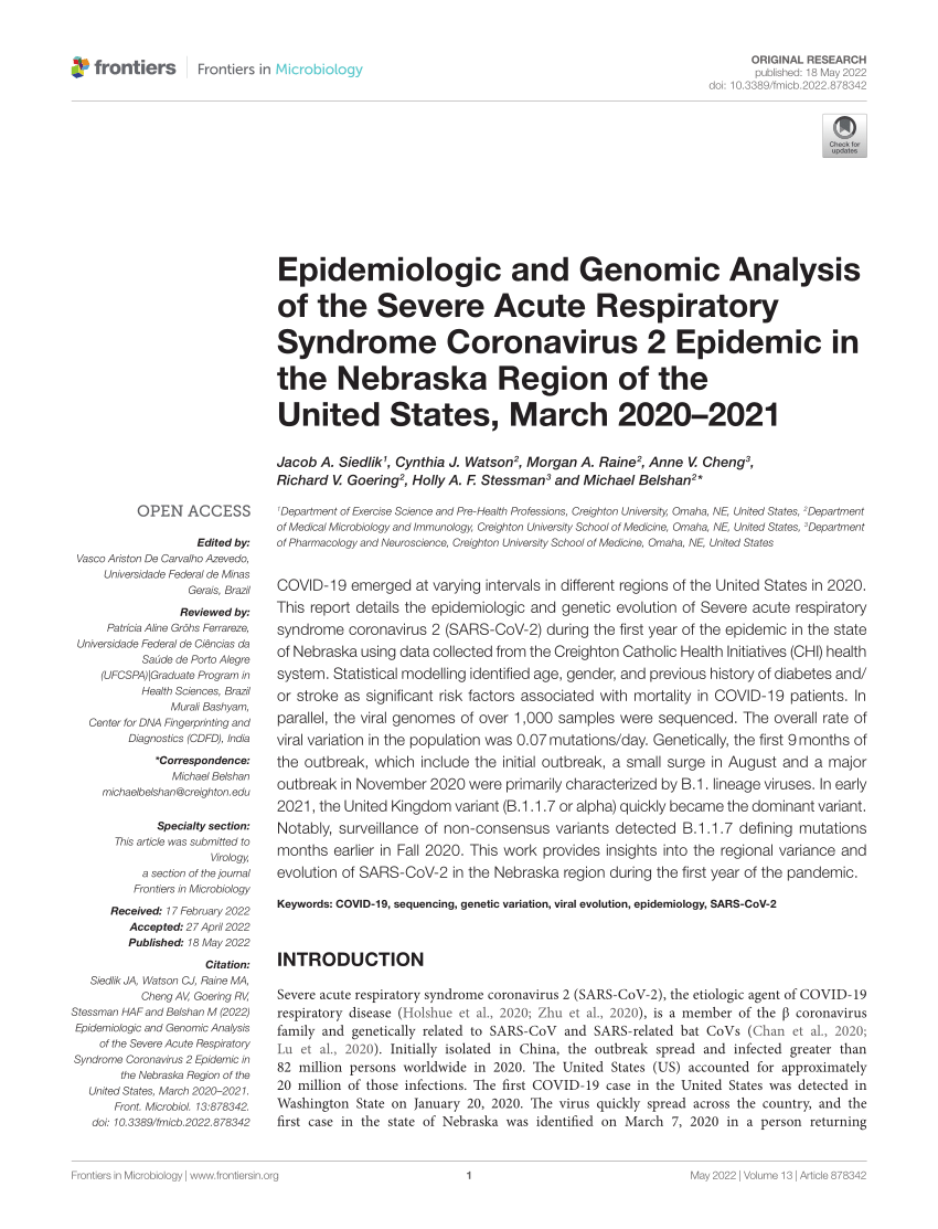 (PDF) Epidemiologic and Genomic Analysis of the Severe Acute