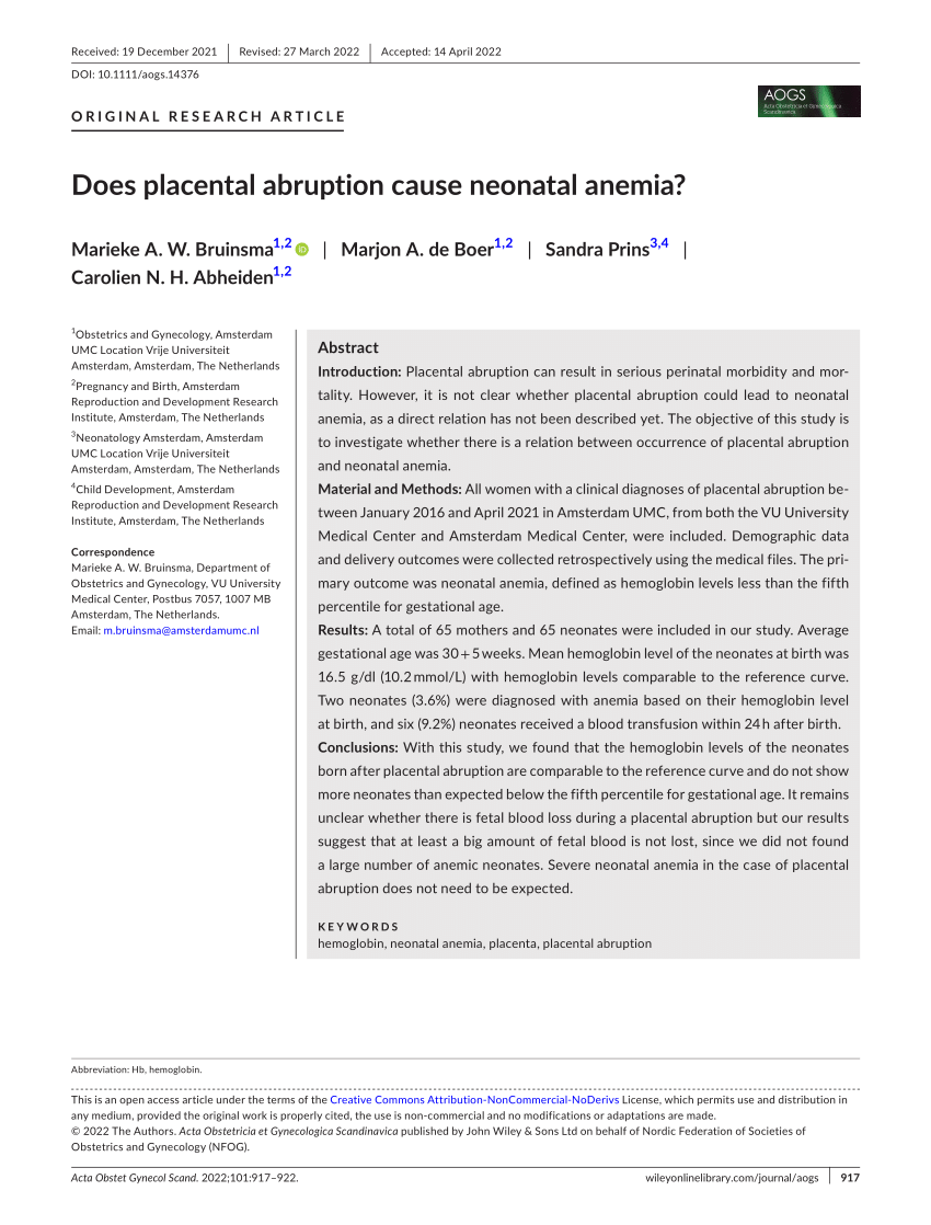 (PDF) Does placental abruption cause neonatal anemia?