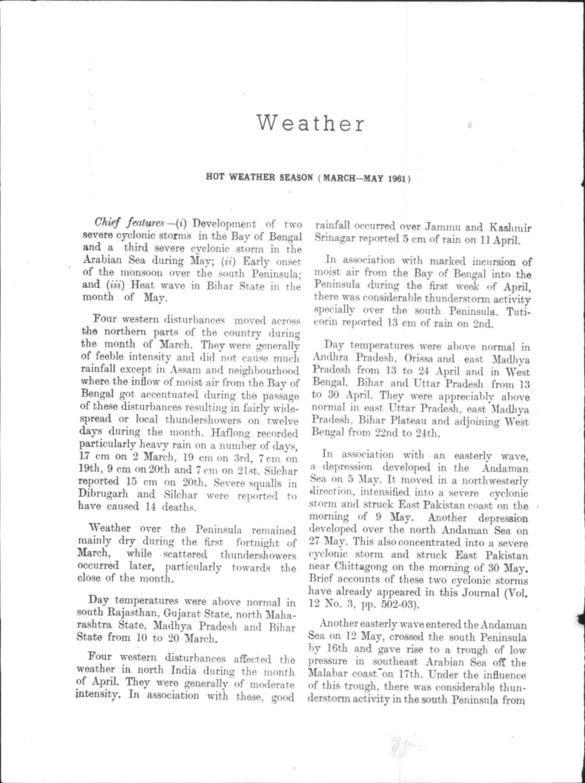 (PDF) Weather in India (March May 1961)