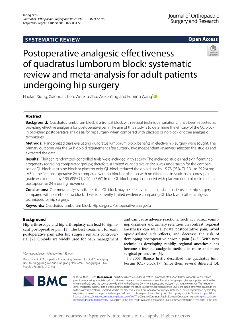 PDF) Postoperative analgesic effectiveness of quadratus lumborum 