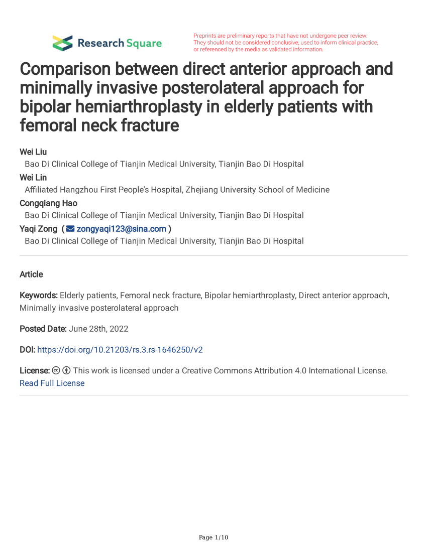 Pdf Comparison Between Direct Anterior Approach And Minimally