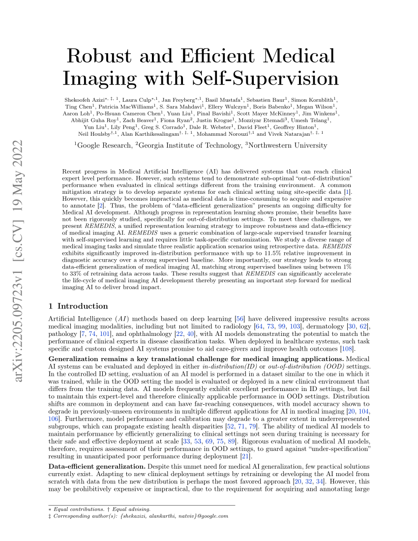 Pdf Robust And Efficient Medical Imaging With Self Supervision