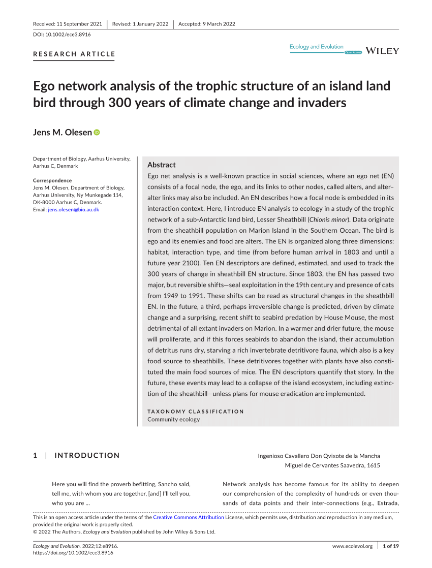 PDF) Ego network analysis of the trophic structure of an island