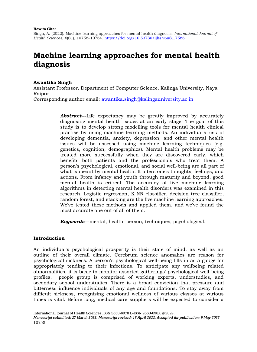 mental health detection using machine learning research paper