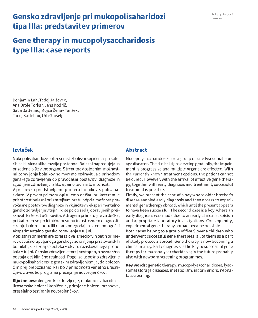 Pdf Gene Therapy In Mucopolysaccharidosis Type Iiia Case Reports