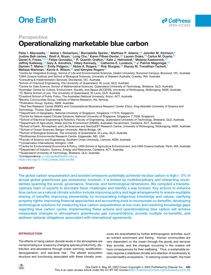 Operationalizing marketable blue carbon - ScienceDirect
