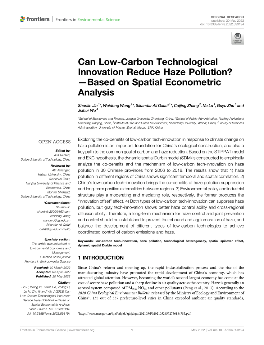 Pdf Can Low Carbon Technological Innovation Reduce Haze Pollution Based On Spatial 4010