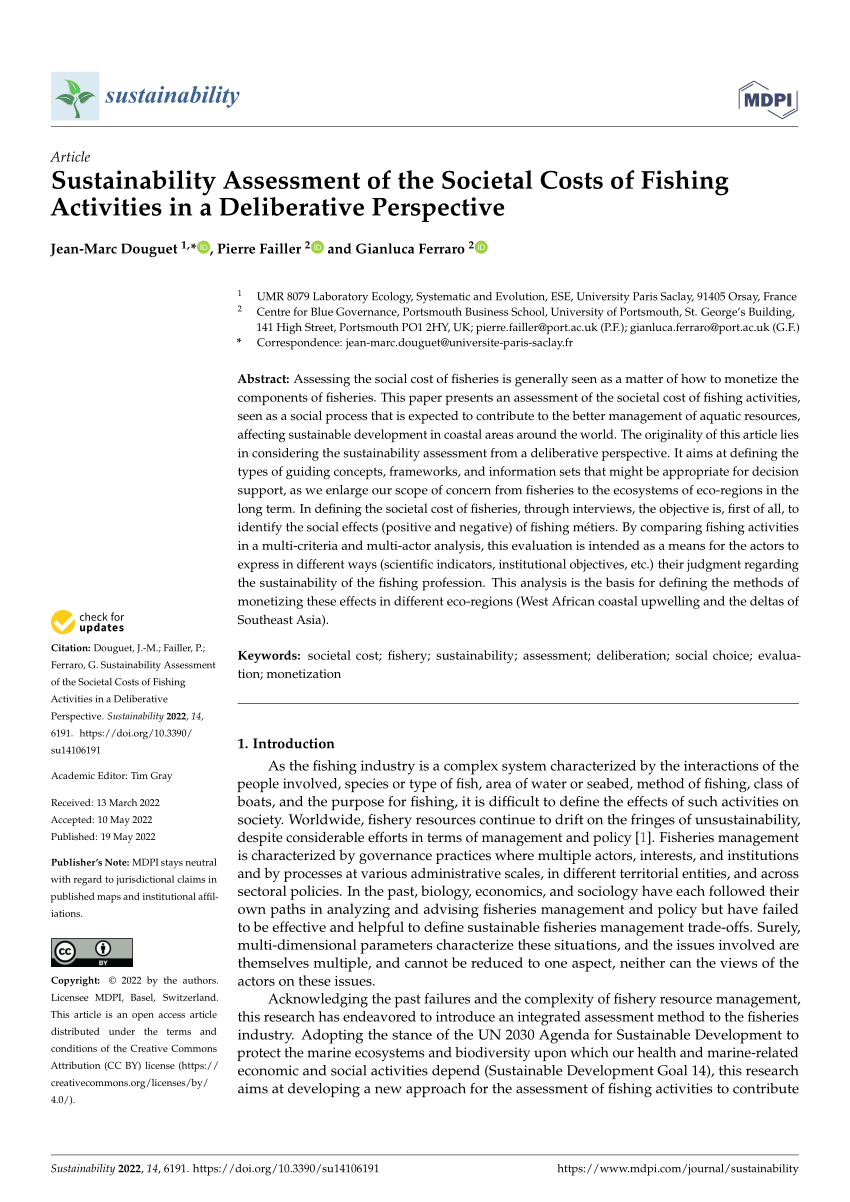 Pdf Sustainability Assessment Of The Societal Costs Of Fishing Activities In A Deliberative Perspective