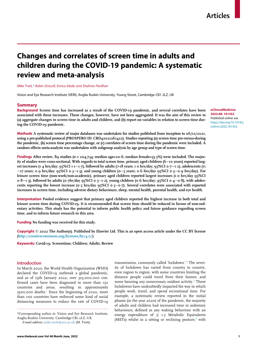 850px x 1133px - PDF) Changes and correlates of screen time in adults and children during  the COVID-19 pandemic: A systematic review and meta-analysis
