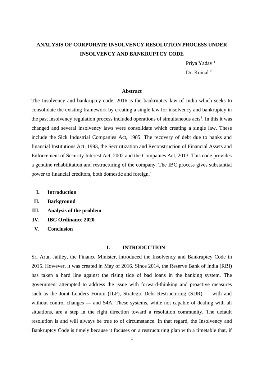 research paper on corporate insolvency resolution process