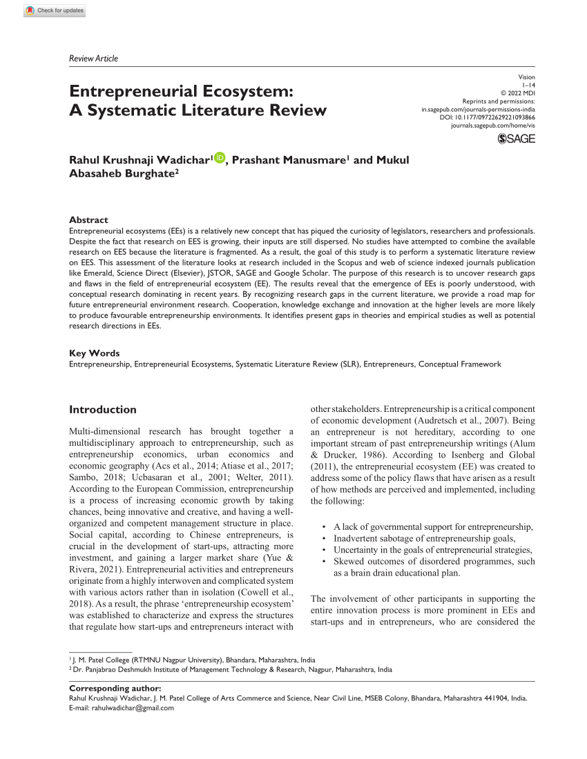 a systematic literature review of entrepreneurial ecosystems in advanced and emerging economies