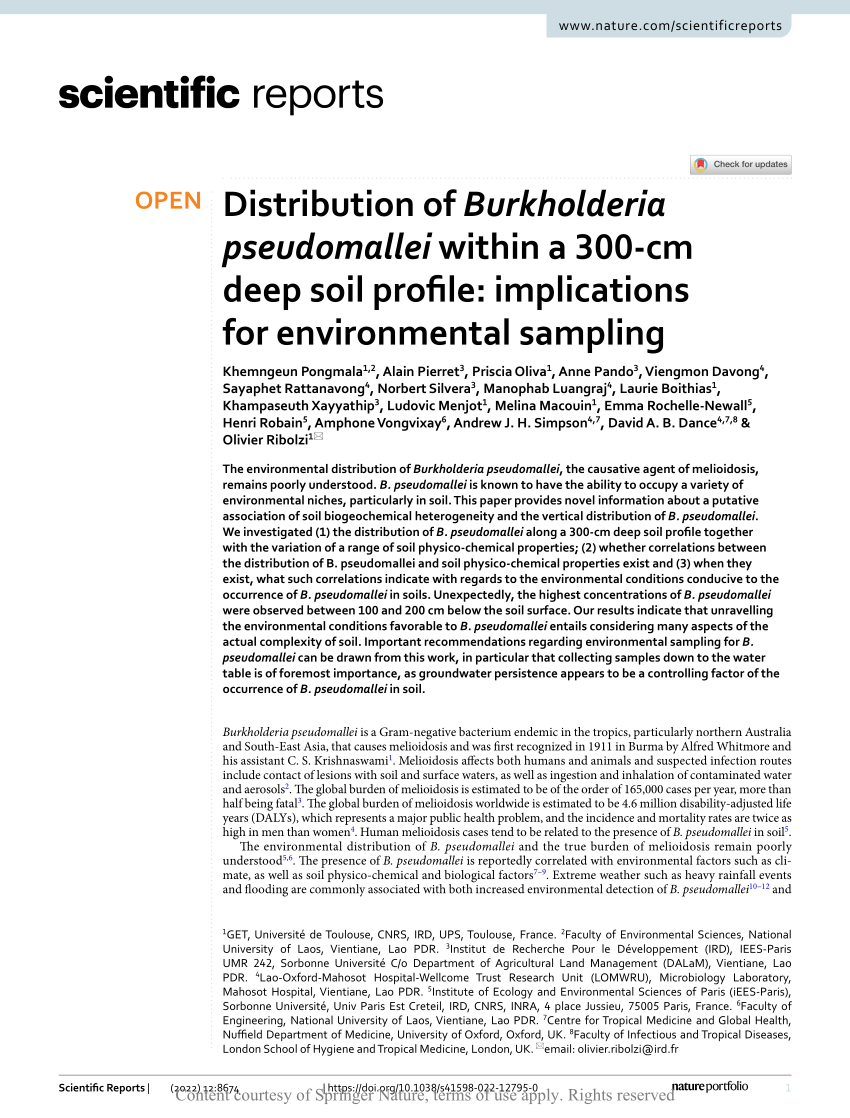 Distribution of Burkholderia pseudomallei within a 300-cm deep soil  profile: implications for environmental sampling