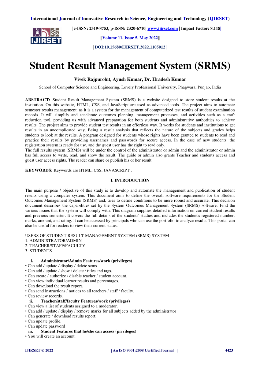 student result management system research paper