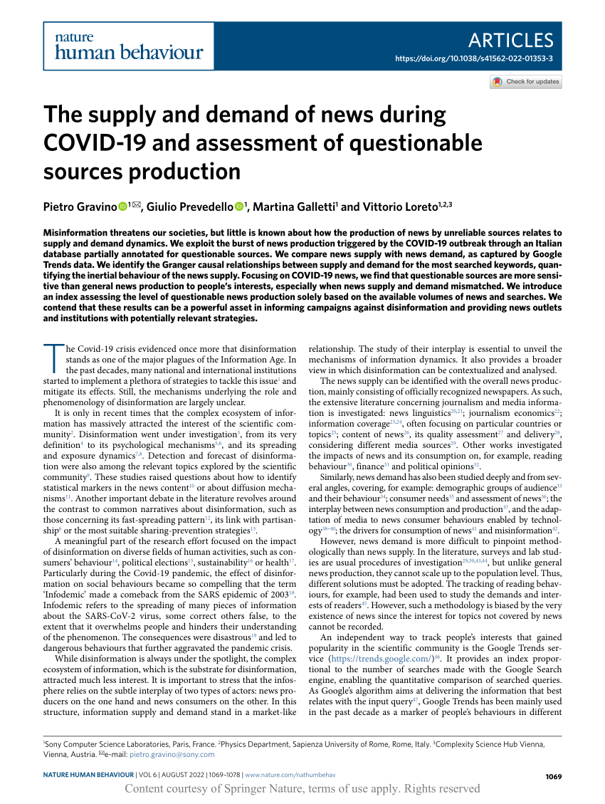 The supply and demand of news during COVID19 and assessment of