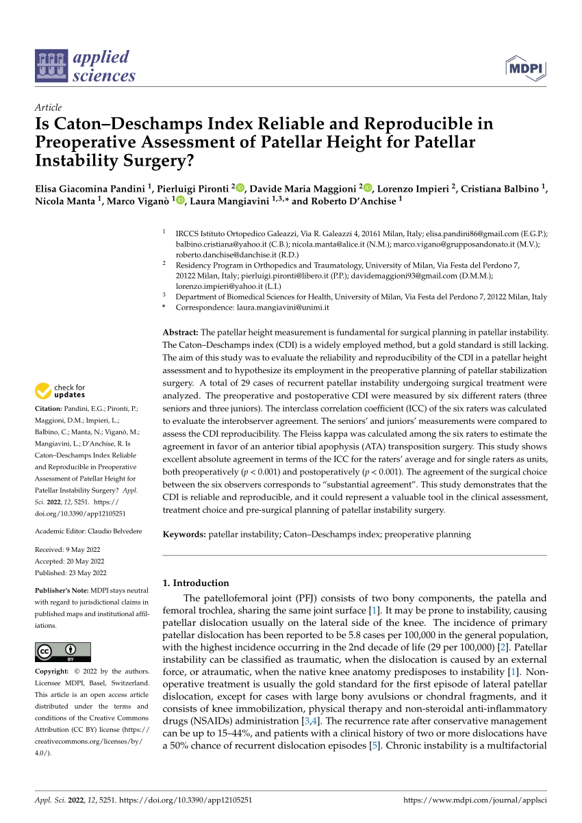 Pdf Is Catondeschamps Index Reliable And Reproducible In Preoperative Assessment Of Patellar