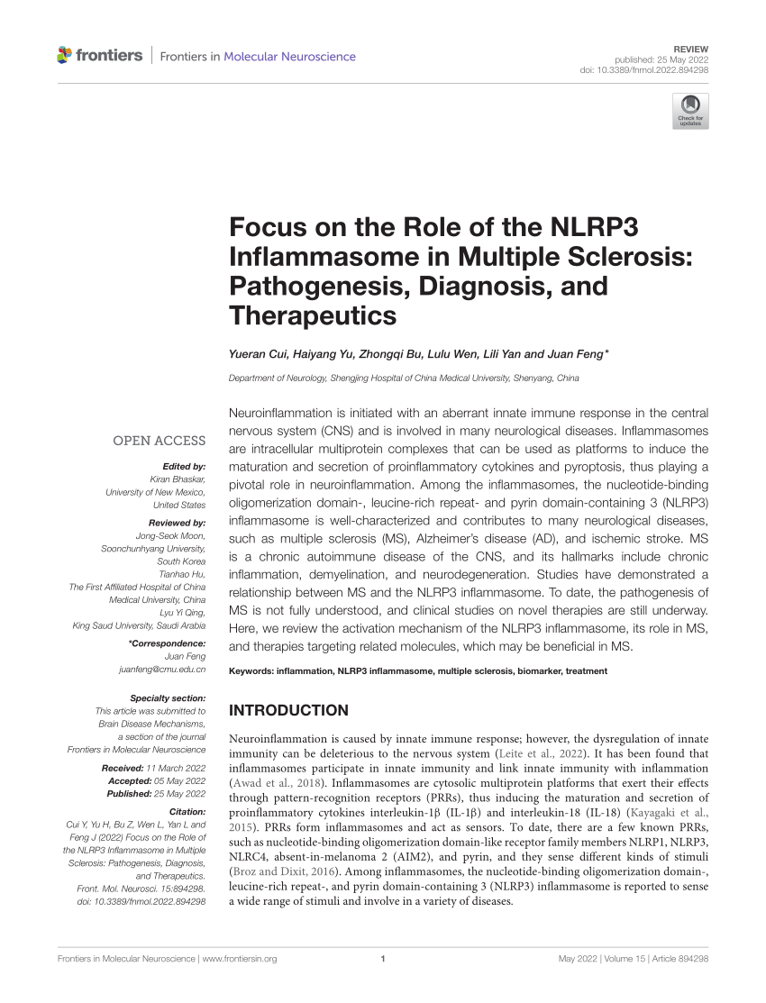PDF) Focus on the Role of the NLRP3 Inflammasome in Multiple 