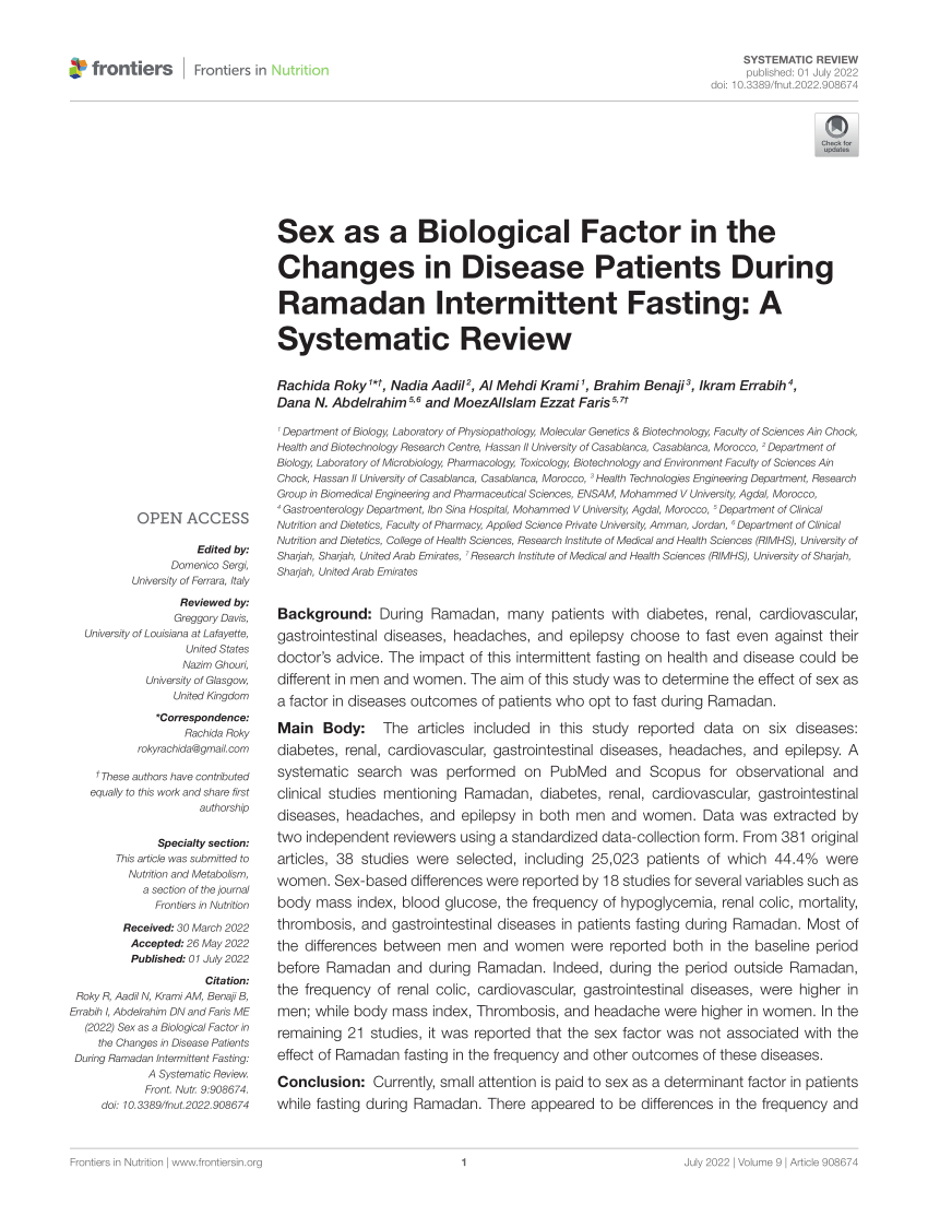 PDF Sex as a Biological Factor in the Changes in Disease Patients  