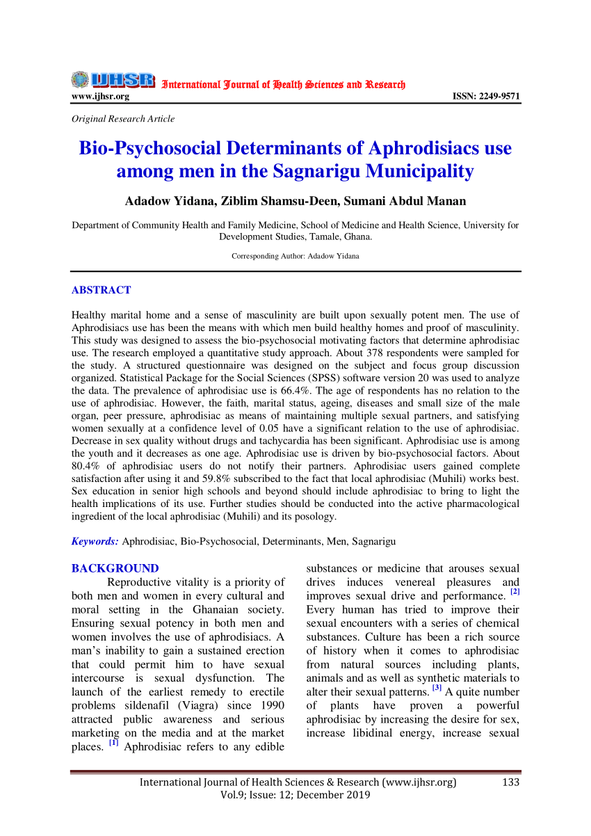 PDF Bio Psychosocial Determinants of Aphrodisiacs use among men