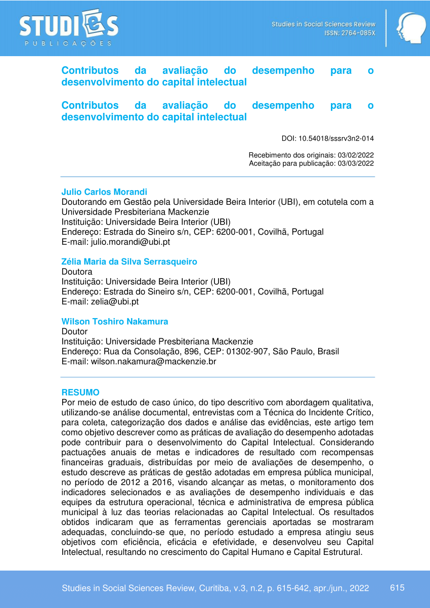 PDF) Contributos da avaliação do desempenho para o desenvolvimento do  capital intelectual