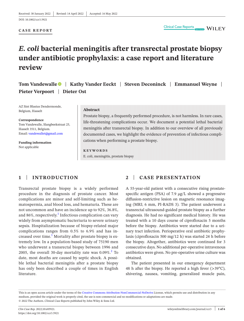 (PDF) E. coli bacterial meningitis after transrectal prostate biopsy ...