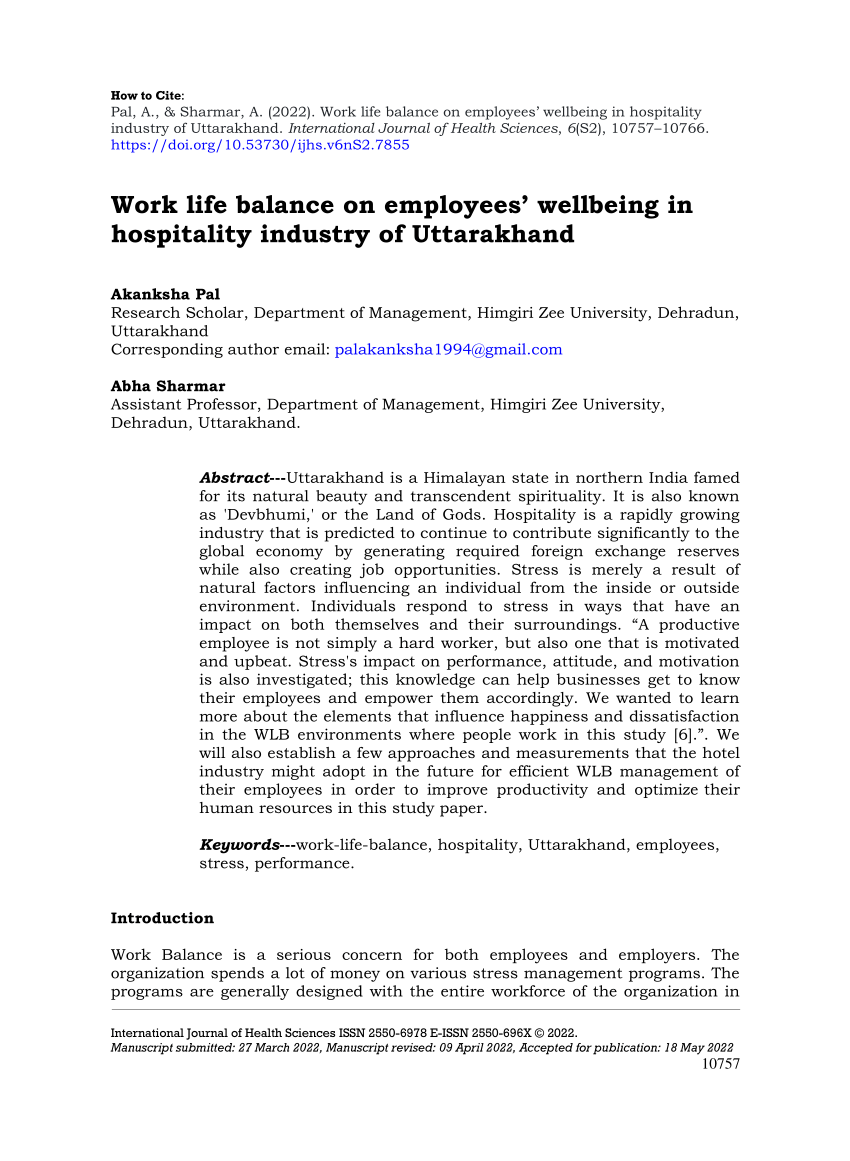 work life balance in hospitality industry research