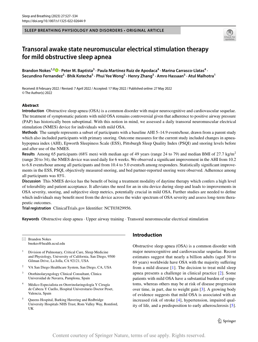Transoral awake state neuromuscular electrical stimulation therapy for mild  obstructive sleep apnea