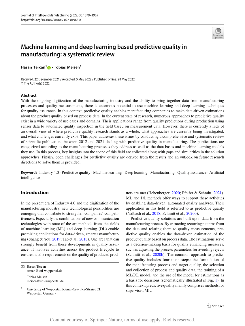 PDF) Benchmarking Machine Learning Solutions in Production