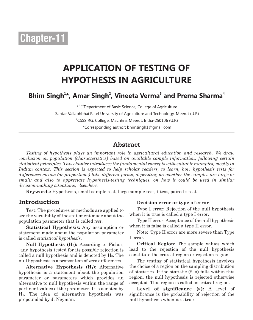 hypothesis definition agriculture