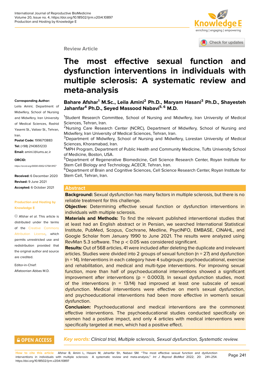 Pdf The Most Effective Sexual Function And Dysfunction Interventions In Individuals With 4508