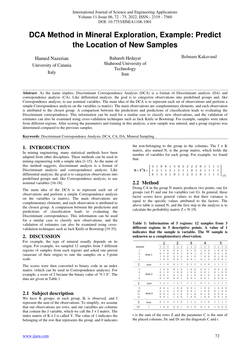 (PDF) DCA Method in Mineral Exploration, Example: Predict the Location Sns-Brigh10