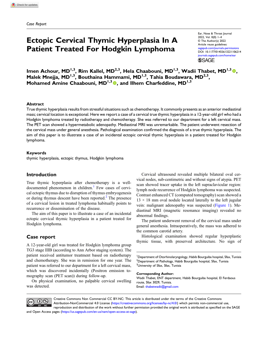 Pdf Ectopic Cervical Thymic Hyperplasia In A Patient Treated For Hodgkin Lymphoma 