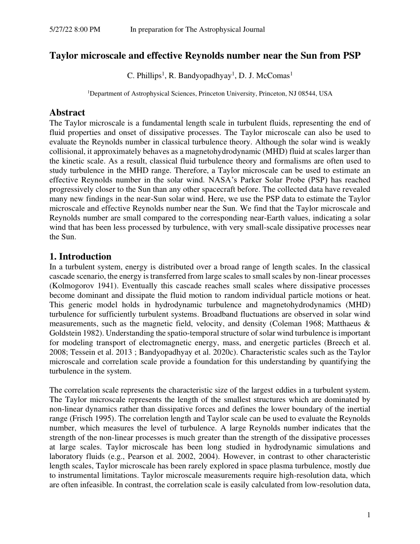 Publication: Taylor Microscale and Effective Reynolds Number near the Sun  from PSP