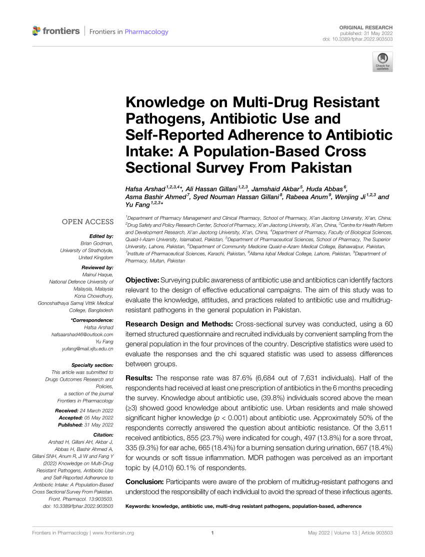 PDF Knowledge on Multi Drug Resistant Pathogens Antibiotic Use  