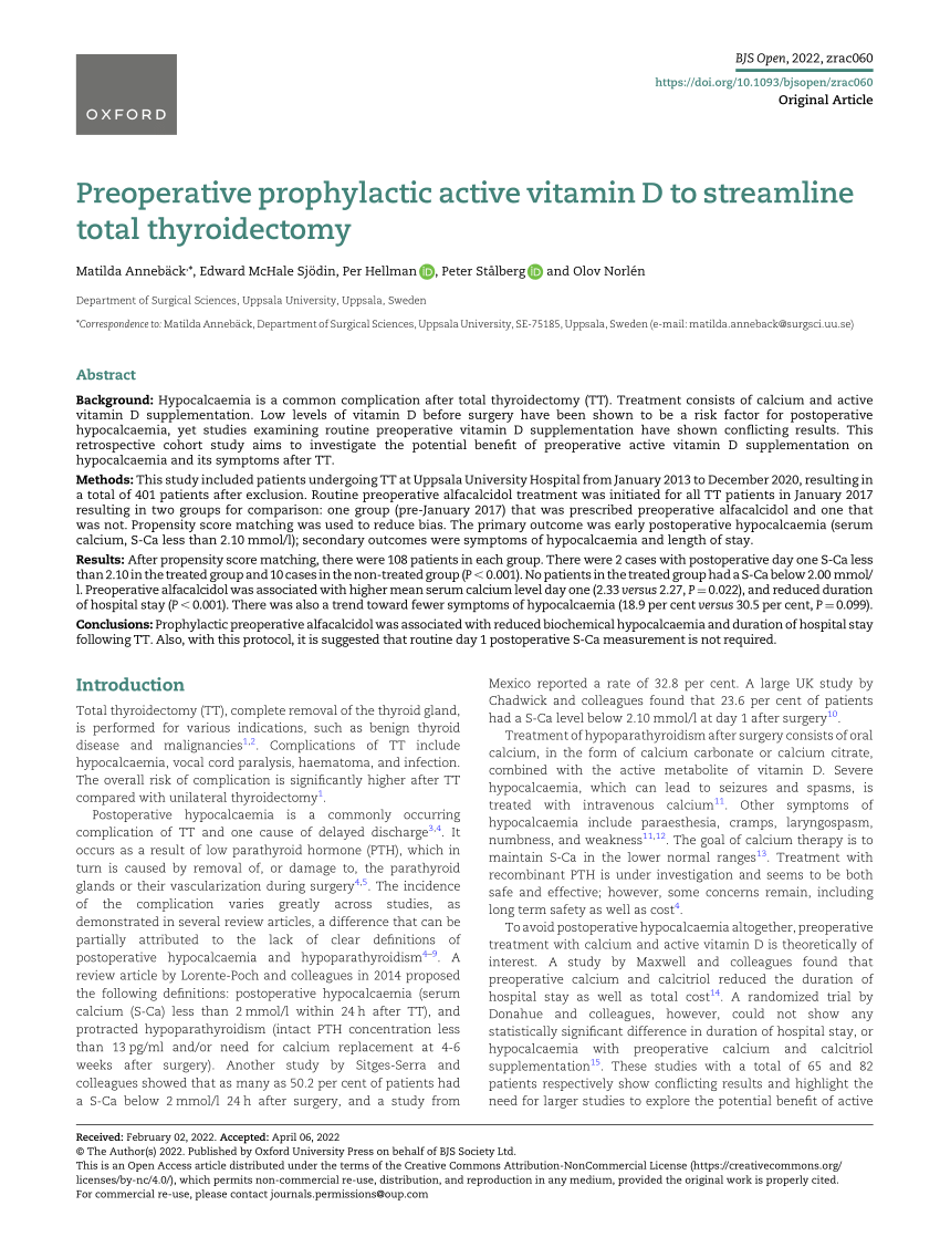 (PDF) Preoperative prophylactic active vitamin D to streamline total